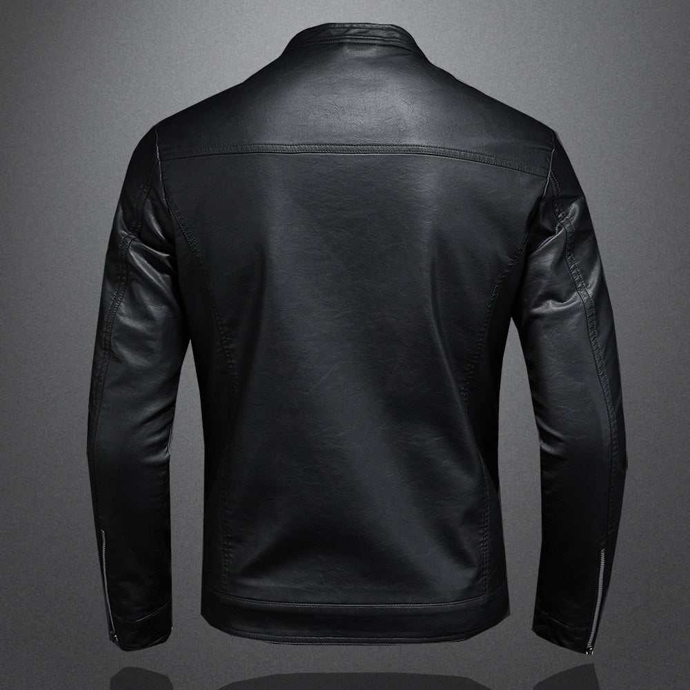 Zwart comfortabel leren jack voor heren, een stijlvolle casual bovenkleding. Geschikt voor lente en herfst.