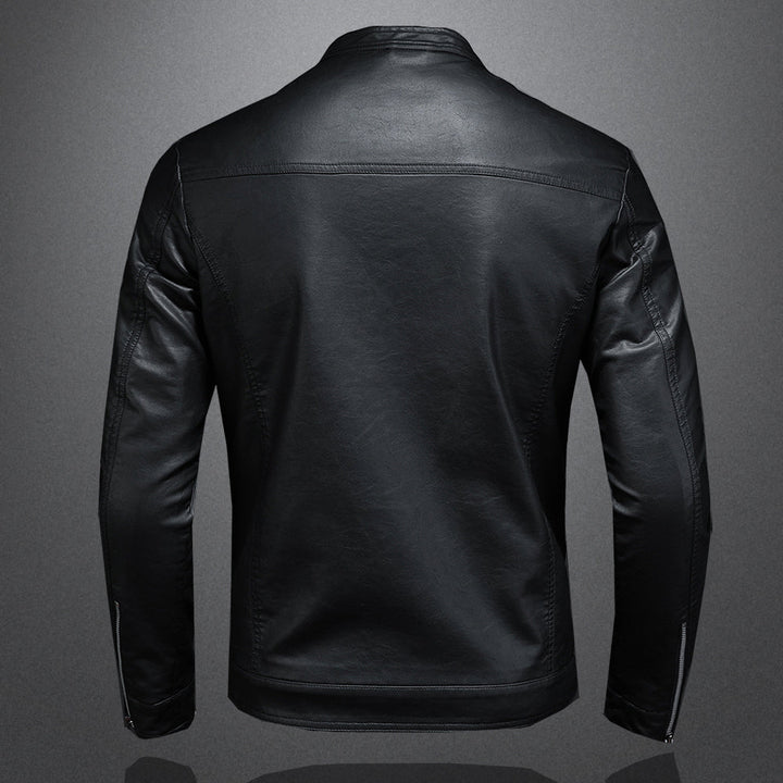 Zwart comfortabel leren jack voor heren, een stijlvolle casual bovenkleding. Geschikt voor lente en herfst.