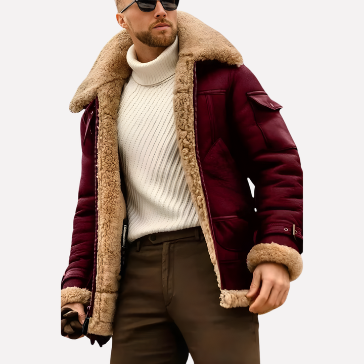 Tijdloze heren bomberjack in rood, een stijlvolle pilotenjas met rits perfect als comfortabele outerwear.