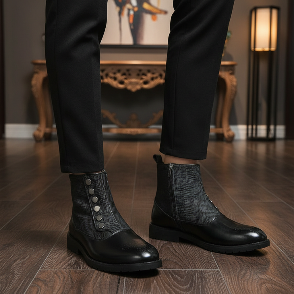 Stijlvolle zwarte Julius heren laarzen van leer, elegant en comfortabel, perfect voor dagelijks gebruik.