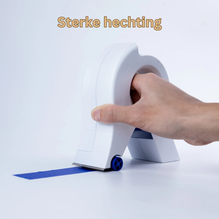 Close-up van de SwiftTape applicator, een handig stuk schildergereedschap voor nauwkeurig afplakken.