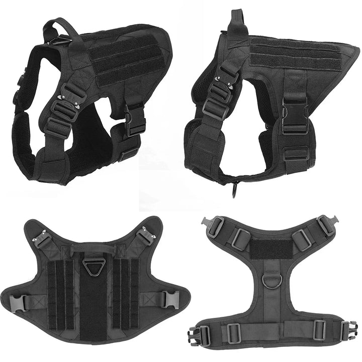 Robuust tactisch hondentuig voor grote honden, verstelbaar nylon tuig voor training en buitengebruik. Sterk en comfortabel.