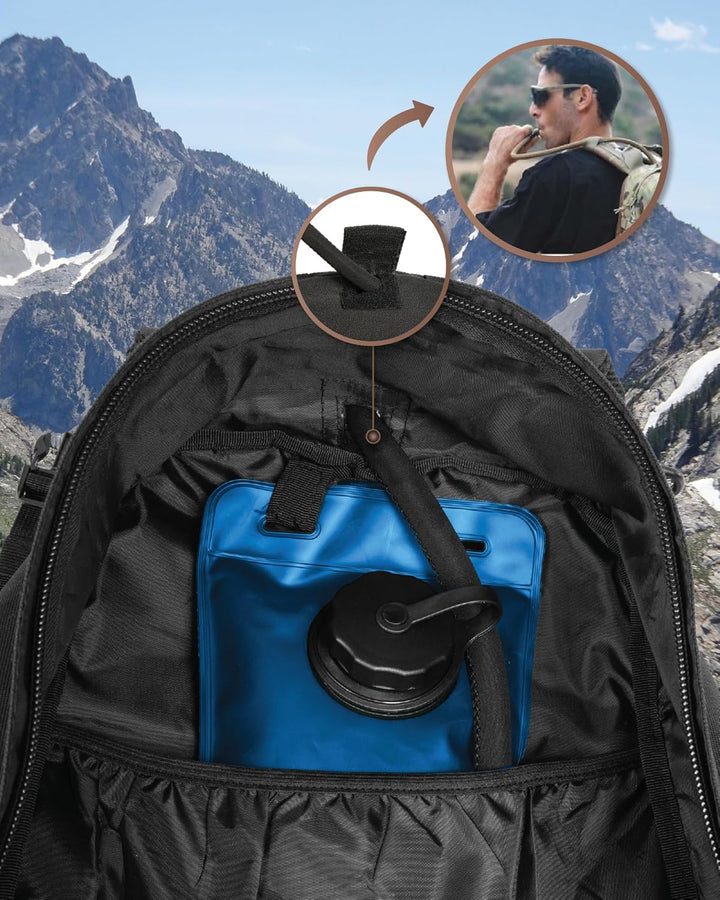 35L tactische rugzak openend, tonend van binnen, klaar om te pakken voor een avontuurlijke trip.