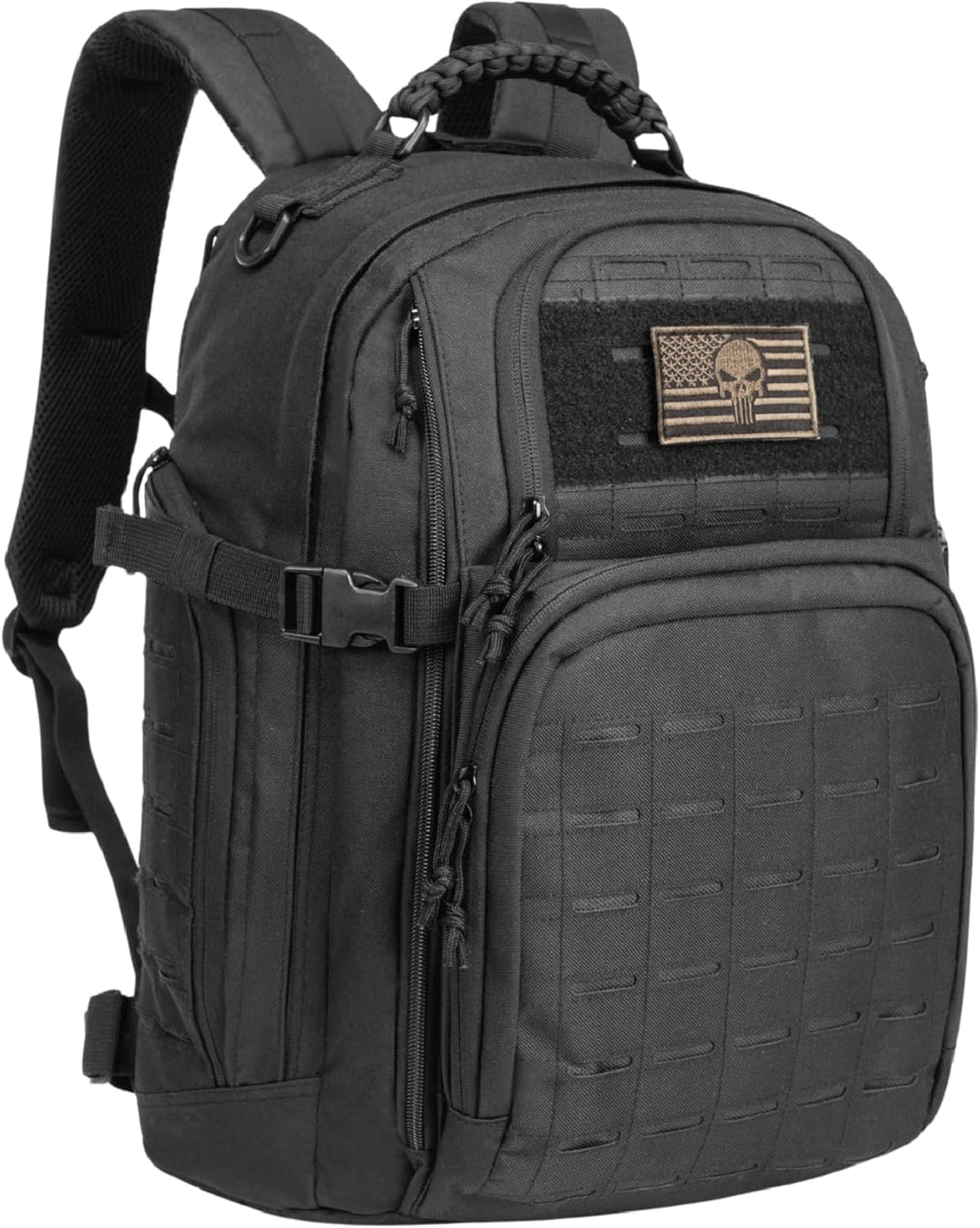 Speciaal gevoerd laptopvak in 35L tactische rugzak, veilig voor werk & reizen.