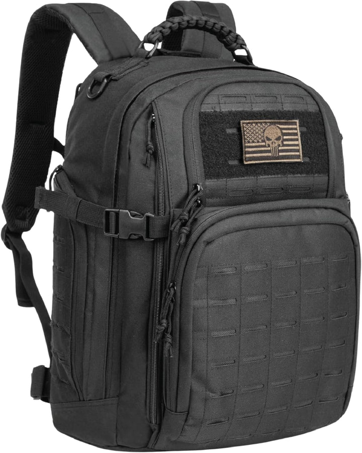 Speciaal gevoerd laptopvak in 35L tactische rugzak, veilig voor werk & reizen.