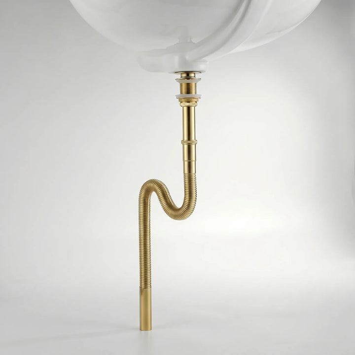 Chique messing pop-up afvoer, telescopisch en flexibel, optimale waterafvoer met geurpreventie.