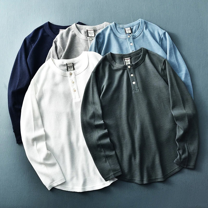 Collectie heren Henley t-shirts met lange mouw in diverse kleuren