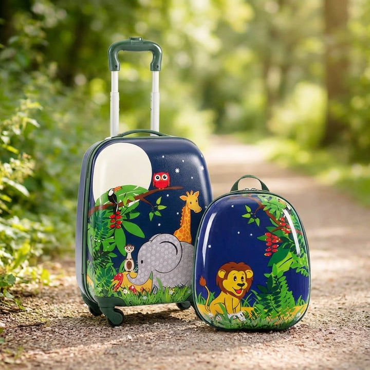 TinyTrek kinder trolley en rugzak set voor avontuurlijke reizen. Perfecte lichtgewicht kinderbagage.