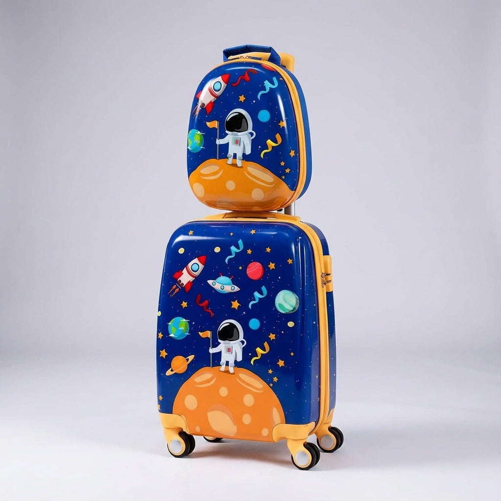 Jungle avontuur kinder trolley en rugzak set. Duurzame TinyTrek kinderbagage voor spannende ontdekkingsreizen.