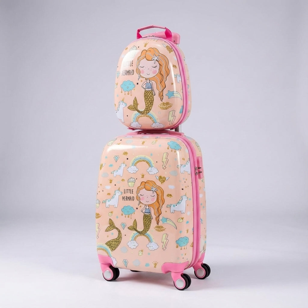 Zeemeermin kinder trolley en rugzak set van TinyTrek. Schattige reisset voor meisjes, perfect voor vakantie.