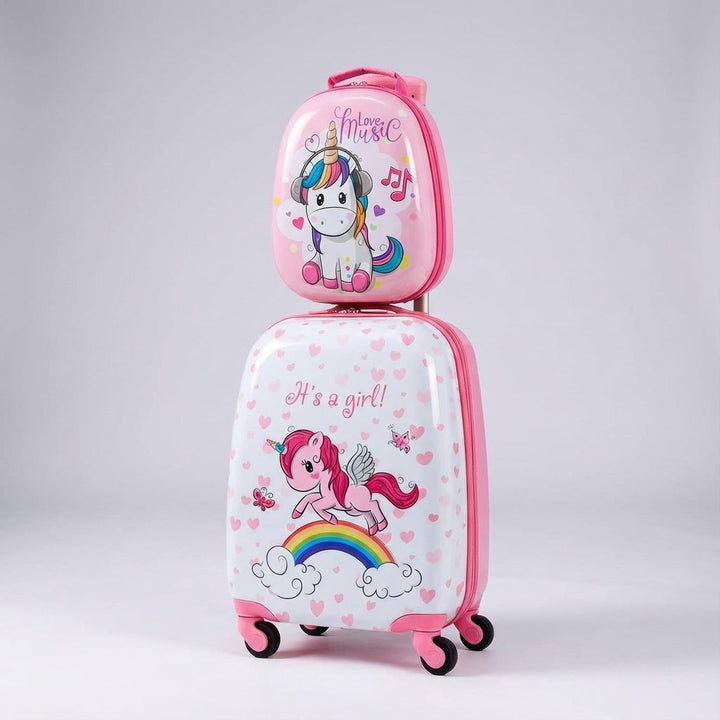 Kleurrijke kinder trolley en rugzak set. TinyTrek kinderbagage voor vrolijke reizen en vakantie avonturen.