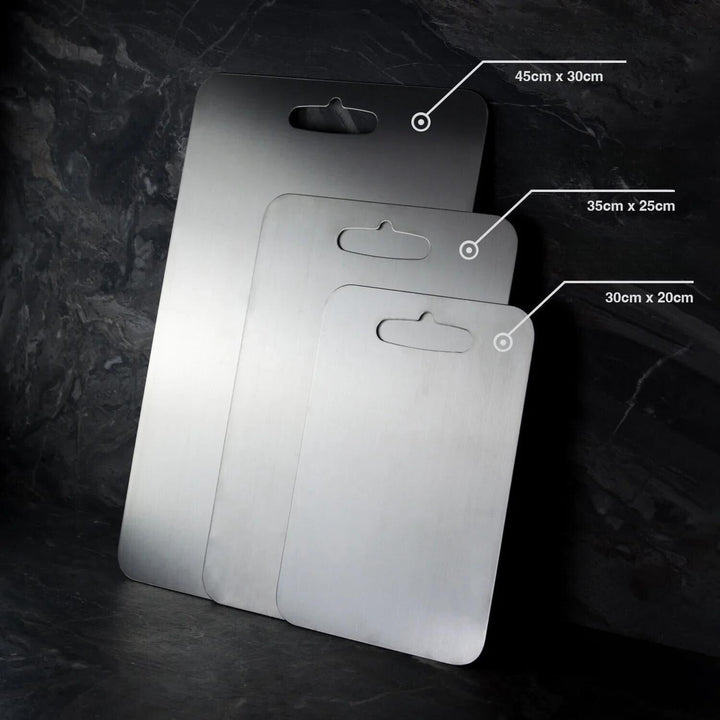Duurzame titanium snijplank, antibacterieel en BPA-vrij. Perfect voor hygiënisch en gezond koken. Geen microplastics.