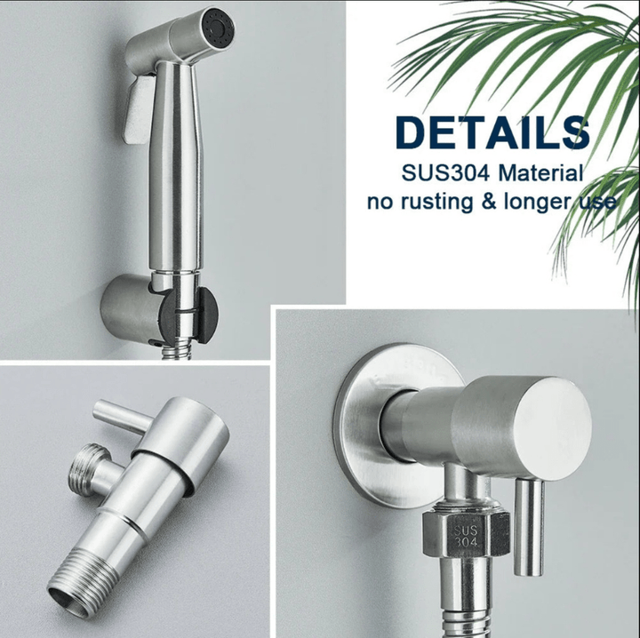 "Toilet bidet sprayer voor hygiëne, modern zilver design, duurzaam materiaal, eenvoudig te installeren, waterbesparend."