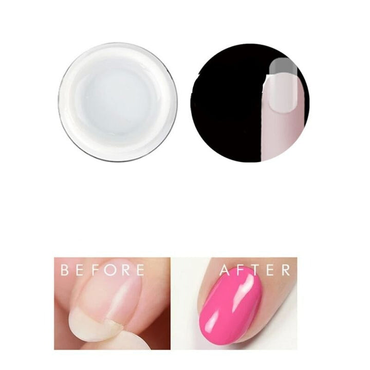 Close-up van gezonde, sterke damesnagels na gebruik van AlisaNails nagelversterker en reparatie gel.