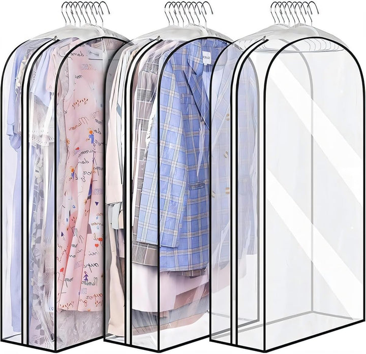 Transparante PEVA kledinghoezen met zijrits, set van 6, voor stofvrije en kreukvrije kledingopslag in je garderobe.