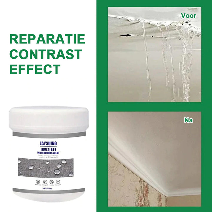 Water druppelt af van oppervlak behandeld met transparante waterdichte coating, bewijs van afdichting.