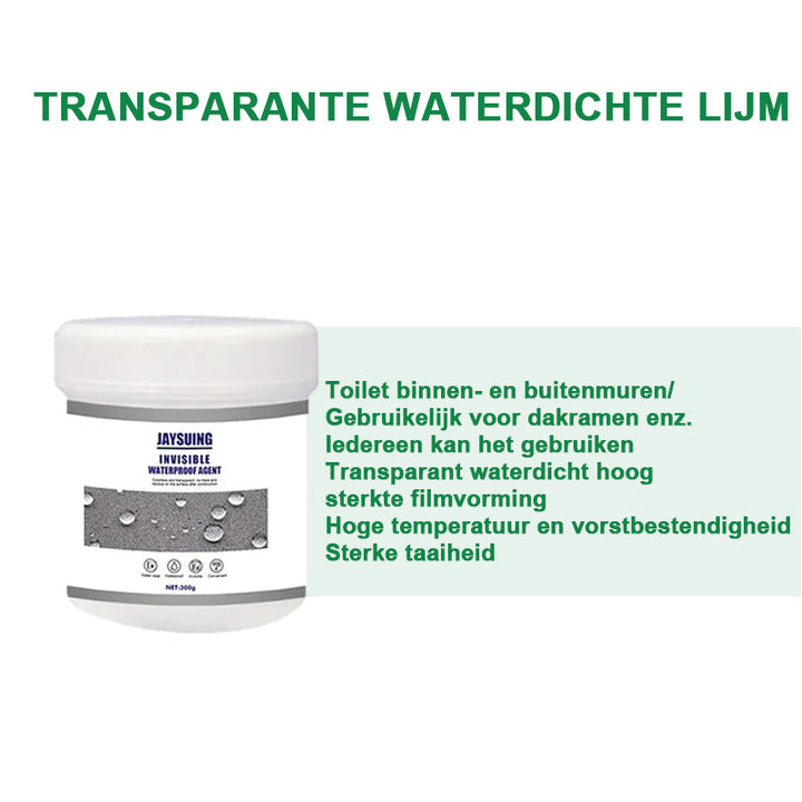 Detail van gesealde scheur met transparante waterdichte coating, voor duurzame lekkage reparatie.
