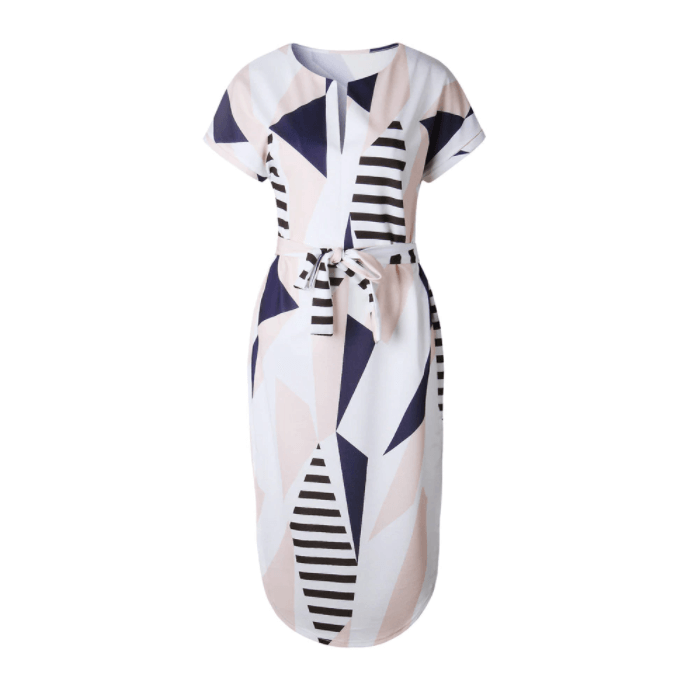 Stijlvolle dames asymmetrische midi-jurk met levendige print, perfect als trendy casual zomerjurk.