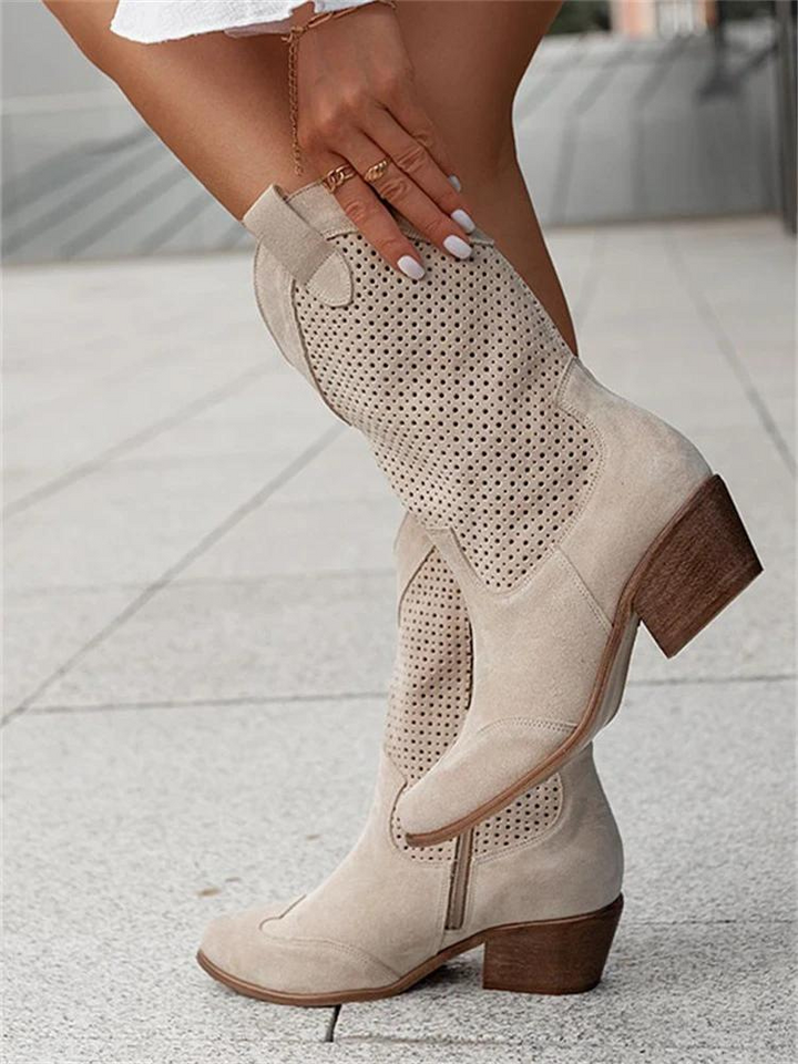 Khaki dames westernlaarzen met subtiele details, comfortabel en modieus voor een unieke stijl.