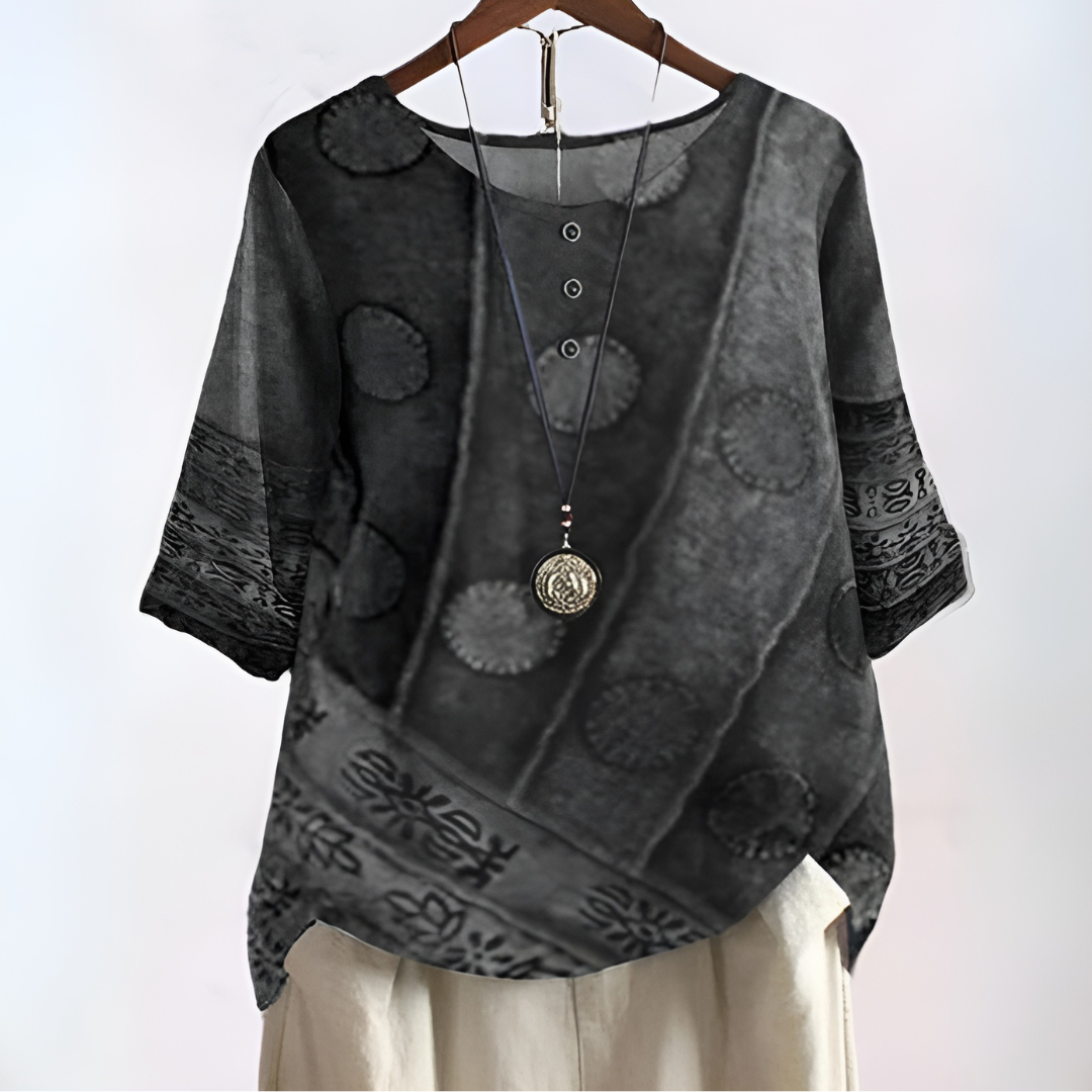 Comfortabele casual damesblouse met aantrekkelijke print en driekwartmouwen, veelzijdig voor elke dag.