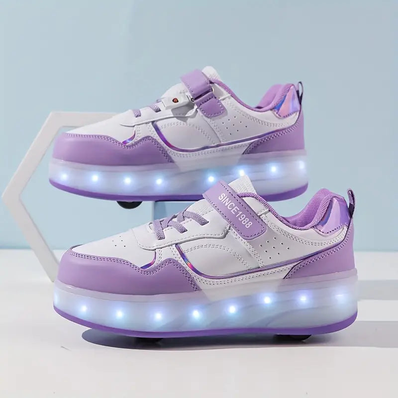 Trendy GlideGlow kinder rolschoenen met heldere lichtjes en afneembare wielen, ideaal voor skaten & buitenspelen.