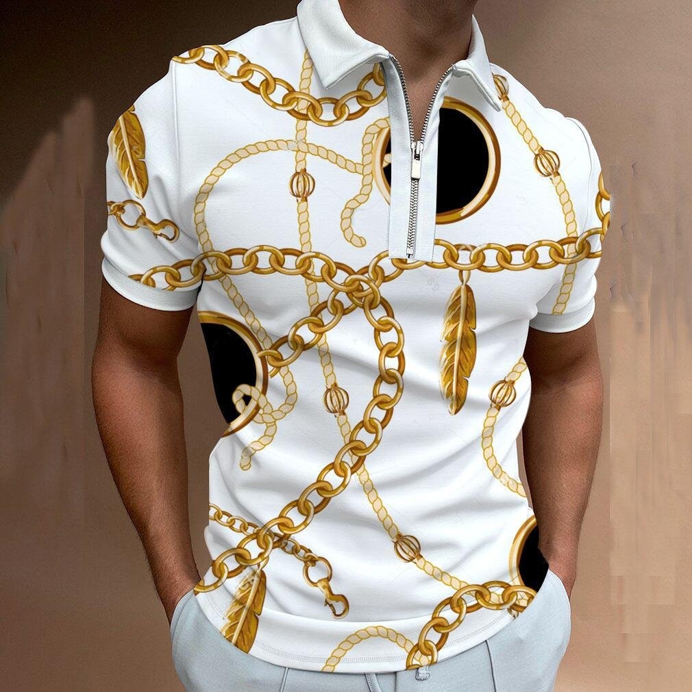Moderne herenpolo met rits en trendy patroon, een stijlvol herenshirt voor zomerse casual outfits.