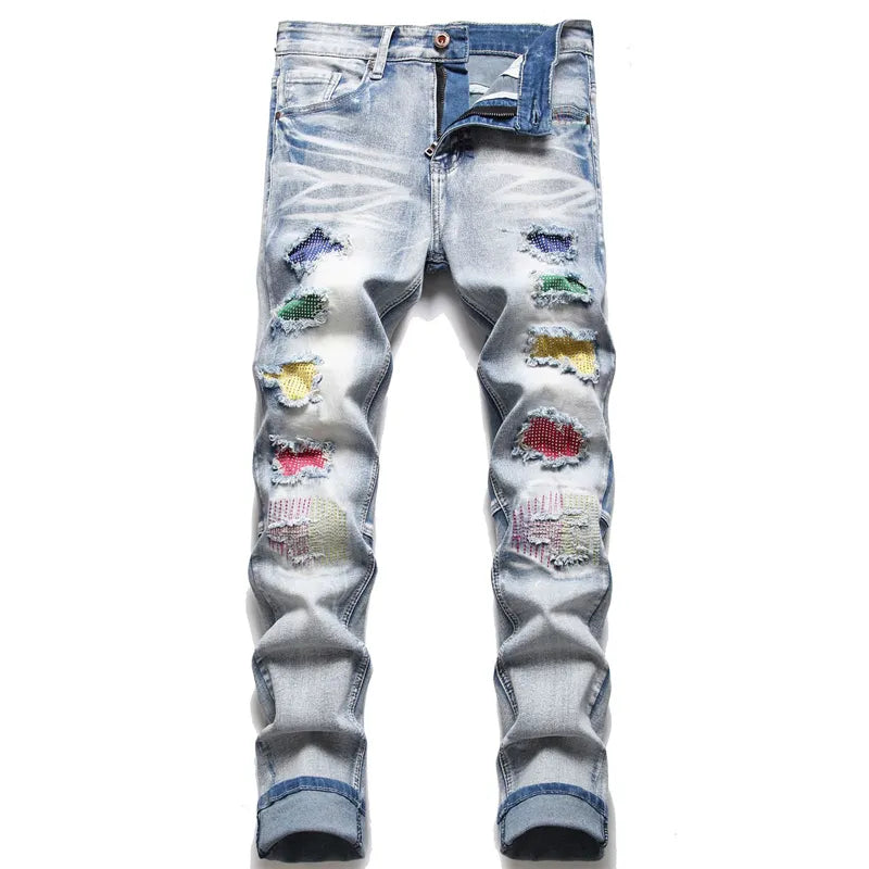 Stijlvolle gescheurde herenjeans van Jaxon, een trendy slimfit spijkerbroek met vintage look.