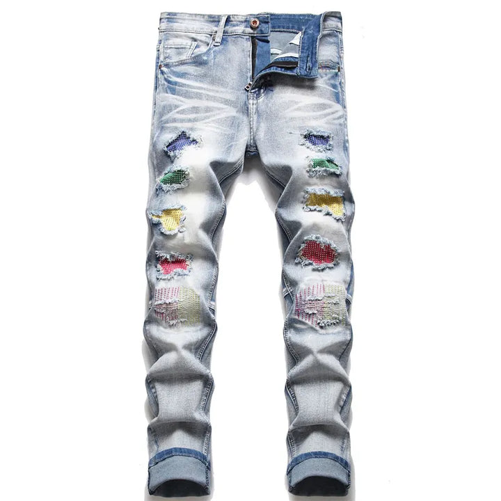 Stijlvolle gescheurde herenjeans van Jaxon, een trendy slimfit spijkerbroek met vintage look.