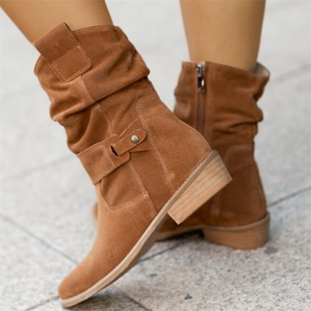 Trendy Luna dames enkellaarzen van imitatie suède met comfortabele lage hak, perfect voor herfst- en wintermode.