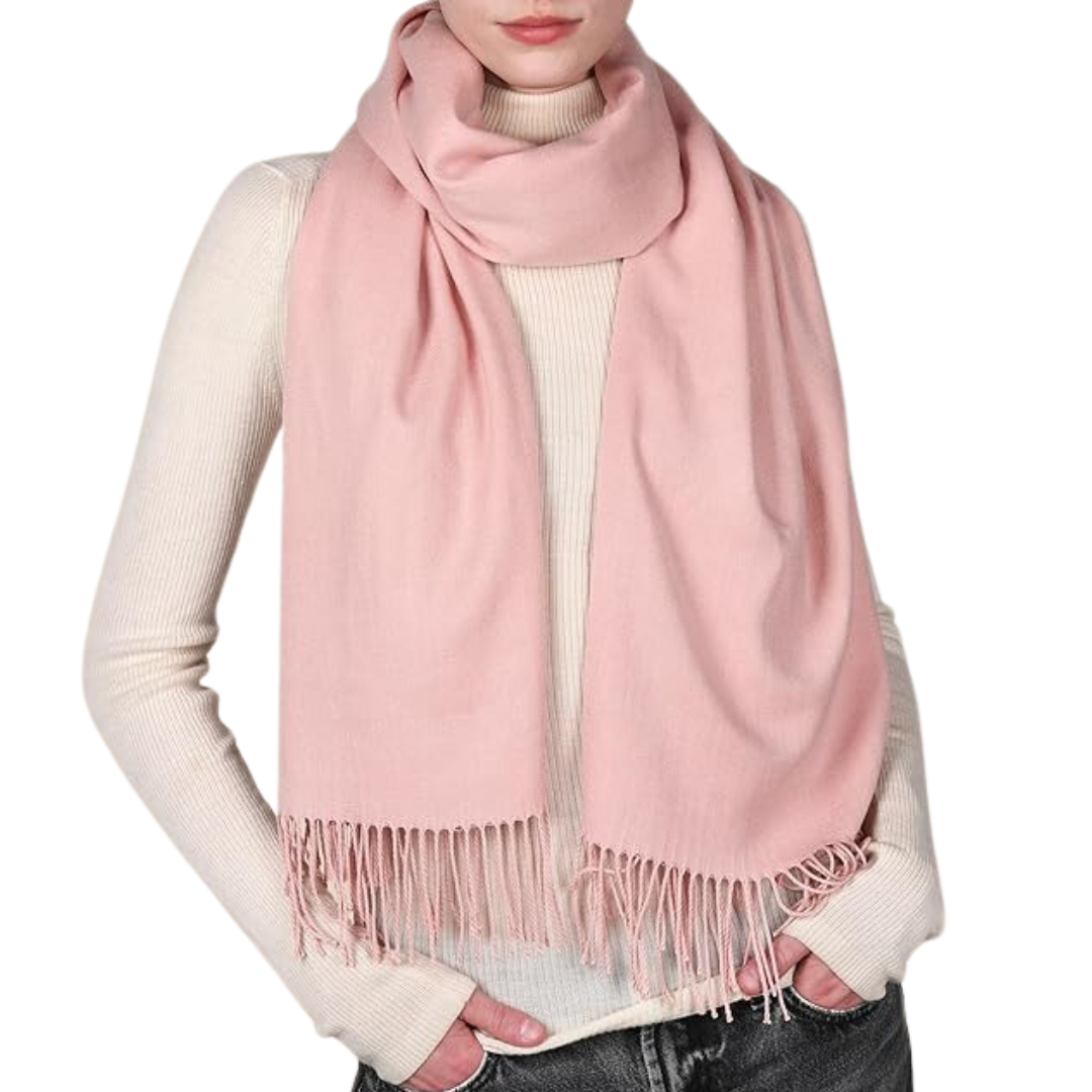 Veelzijdige Eleanor pashmina sjaal voor dames, te dragen als sjaal of omslagdoek. Trendy en comfortabel accessoire.