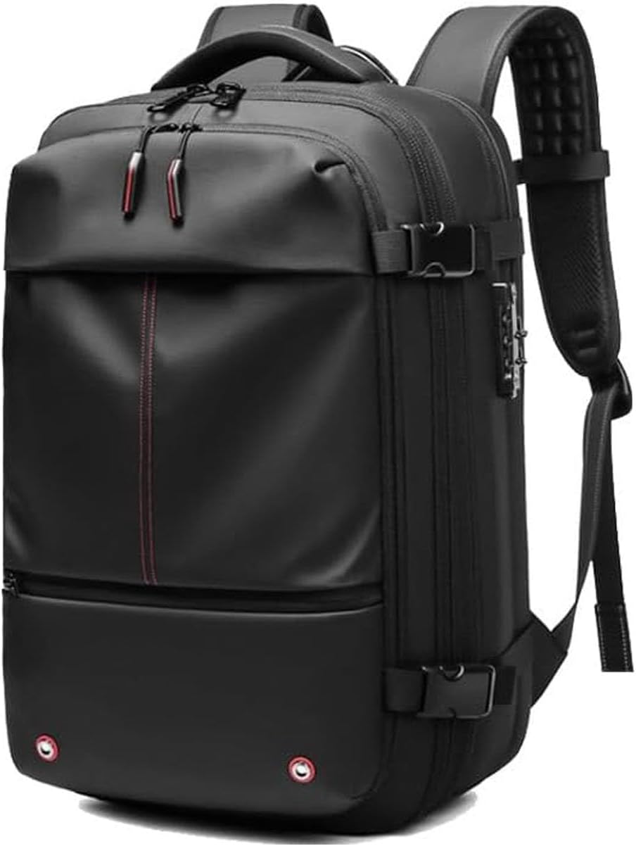 Binnenkant van de laptoprugzak met georganiseerde vakken en beschermend laptopcompartiment, handig voor reizen.