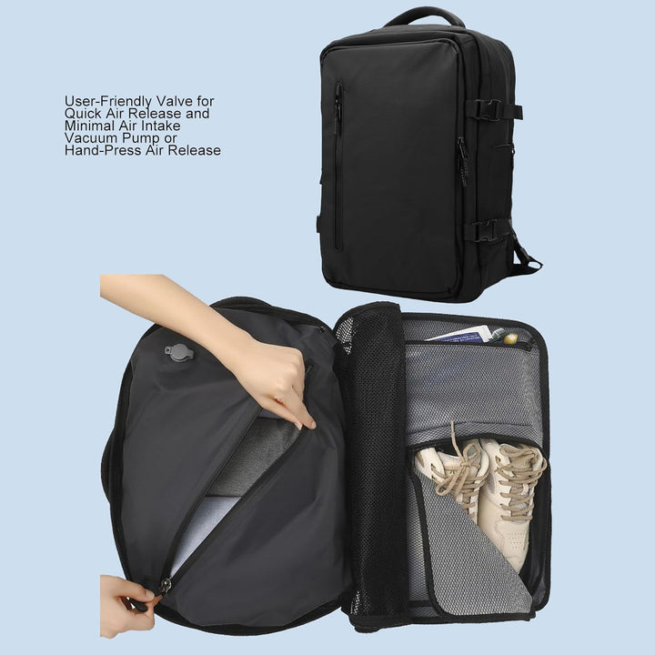 Handige reisaccessoire: uitschuifbare vacuüm rugzak 56-75L met pomp voor zorgeloos en compact reizen.