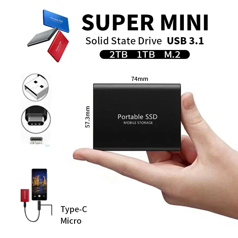 Robuuste 2TB externe SSD SpeedDrive Pro, ideaal voor betrouwbare opslag en backup van al je belangrijke data.