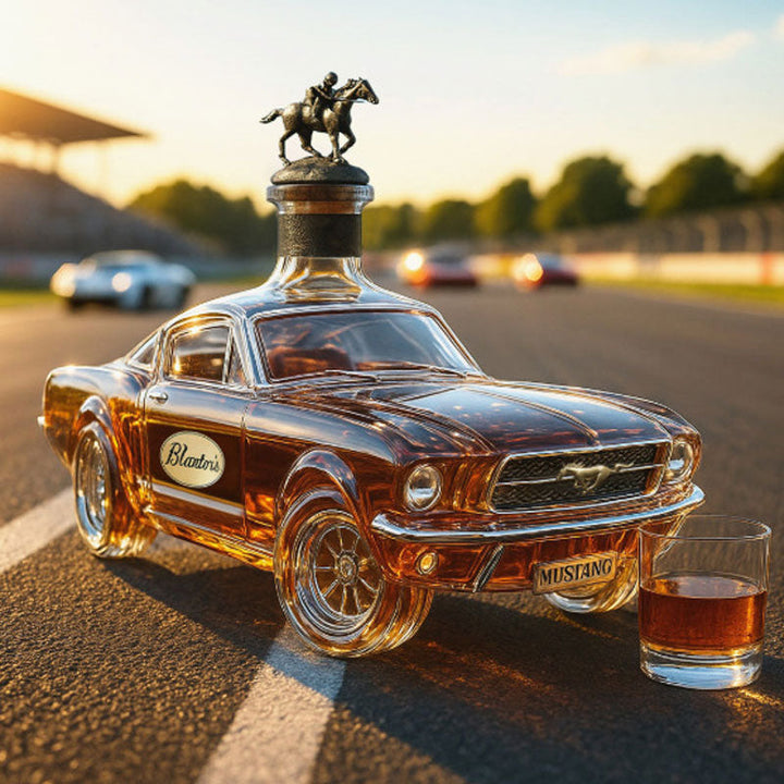 Unieke glazen whiskey decanteur in exclusief sportauto design. Perfecte drankkaraf voor liefhebbers.