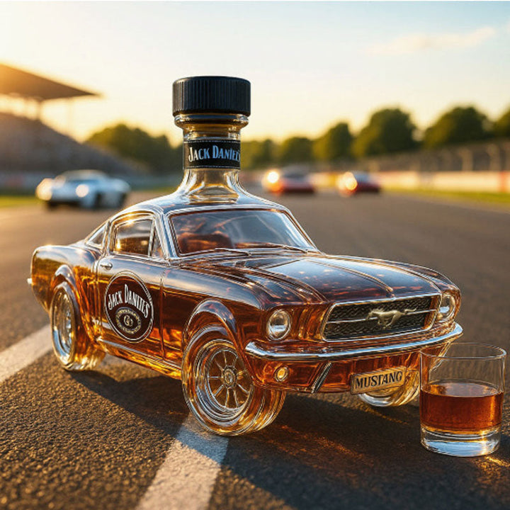 Whiskey decanteur in opvallend sportauto design. Deze glazen karaf is een luxe item voor de thuisbar.