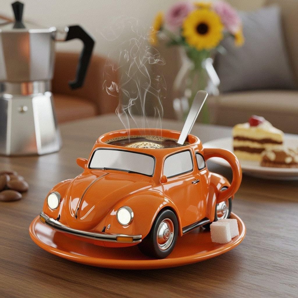 Unisex koffiemok met 3D retro auto print. Keramiek, 325 ml. Cadeautip voor liefhebbers van klassieke auto's.