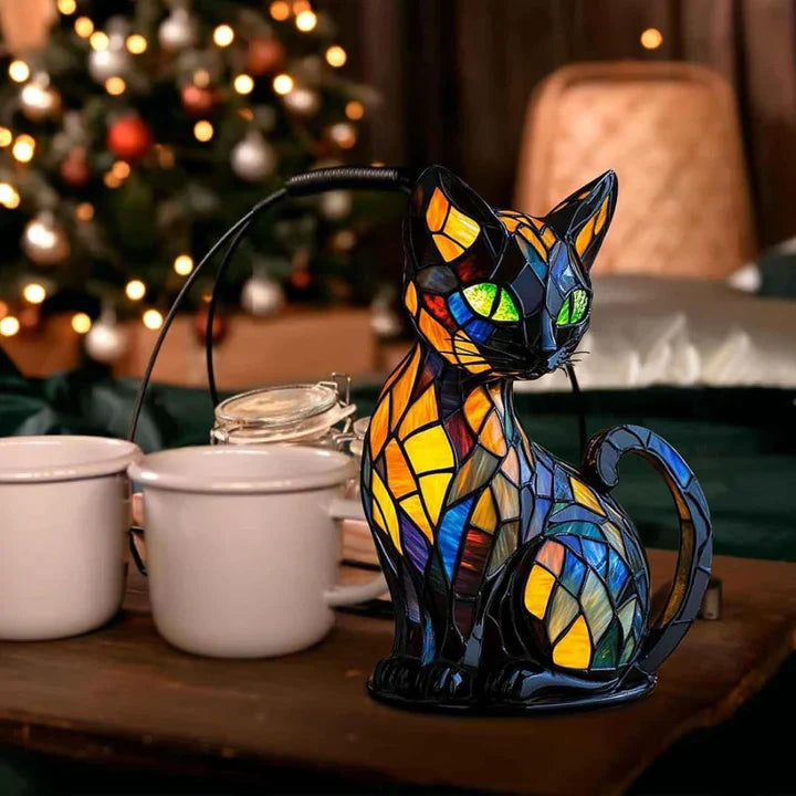 Handgemaakte kattenlamp: decoratieve tafellamp met zacht licht. Uniek interieur stuk voor dierenliefhebber.