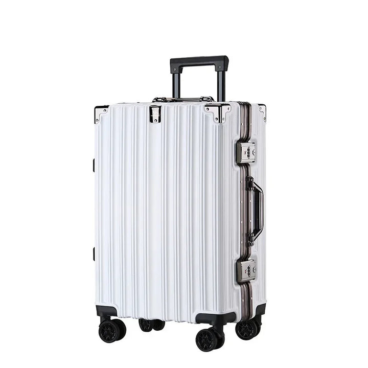 Duurzame hardshell bagage met sterk aluminium frame, bestand tegen de uitdagingen van reizen.