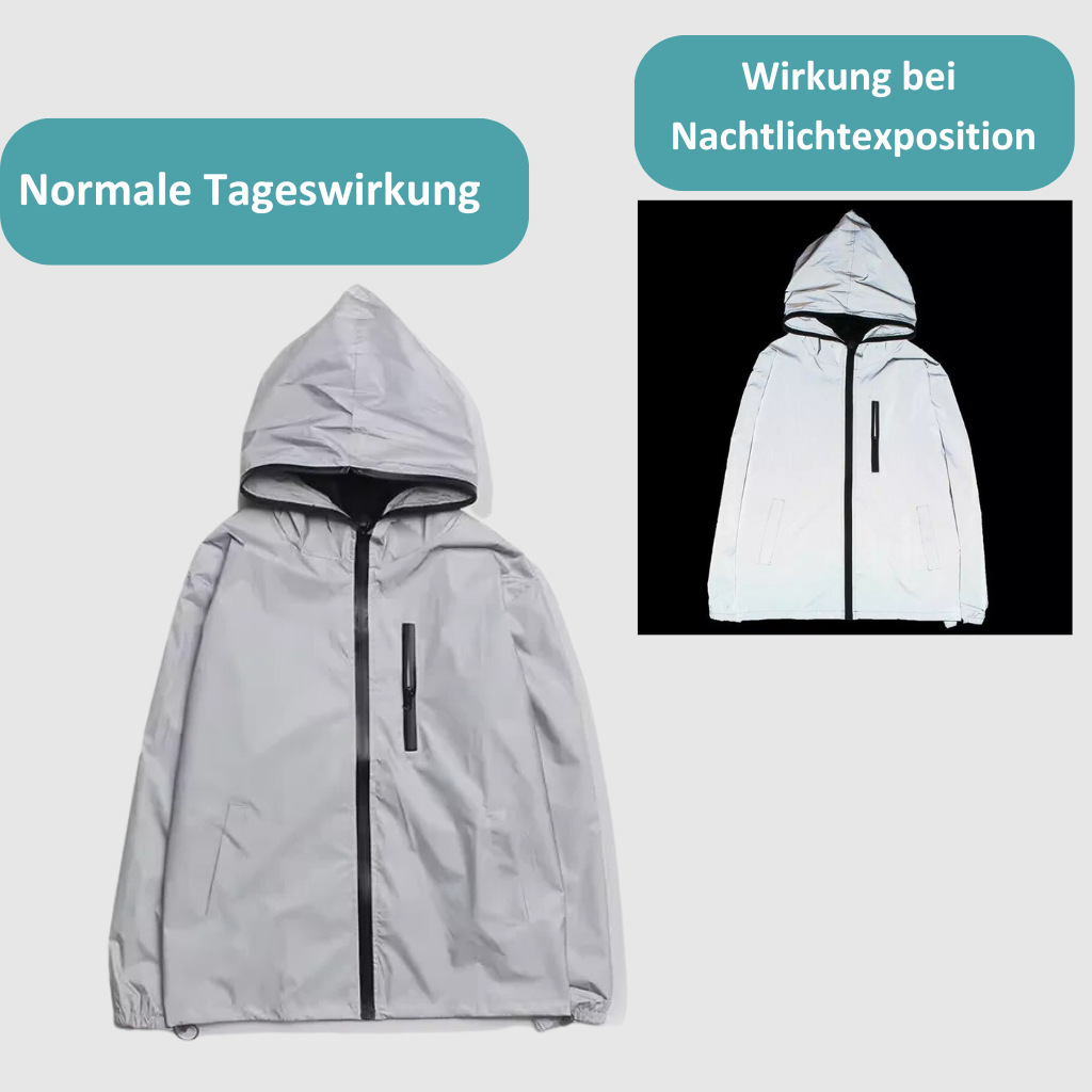 Duurzame uniseks outdoor reflecterende regenjas, perfect voor wandelen, fietsen en sporten in alle weersomstandigheden.
