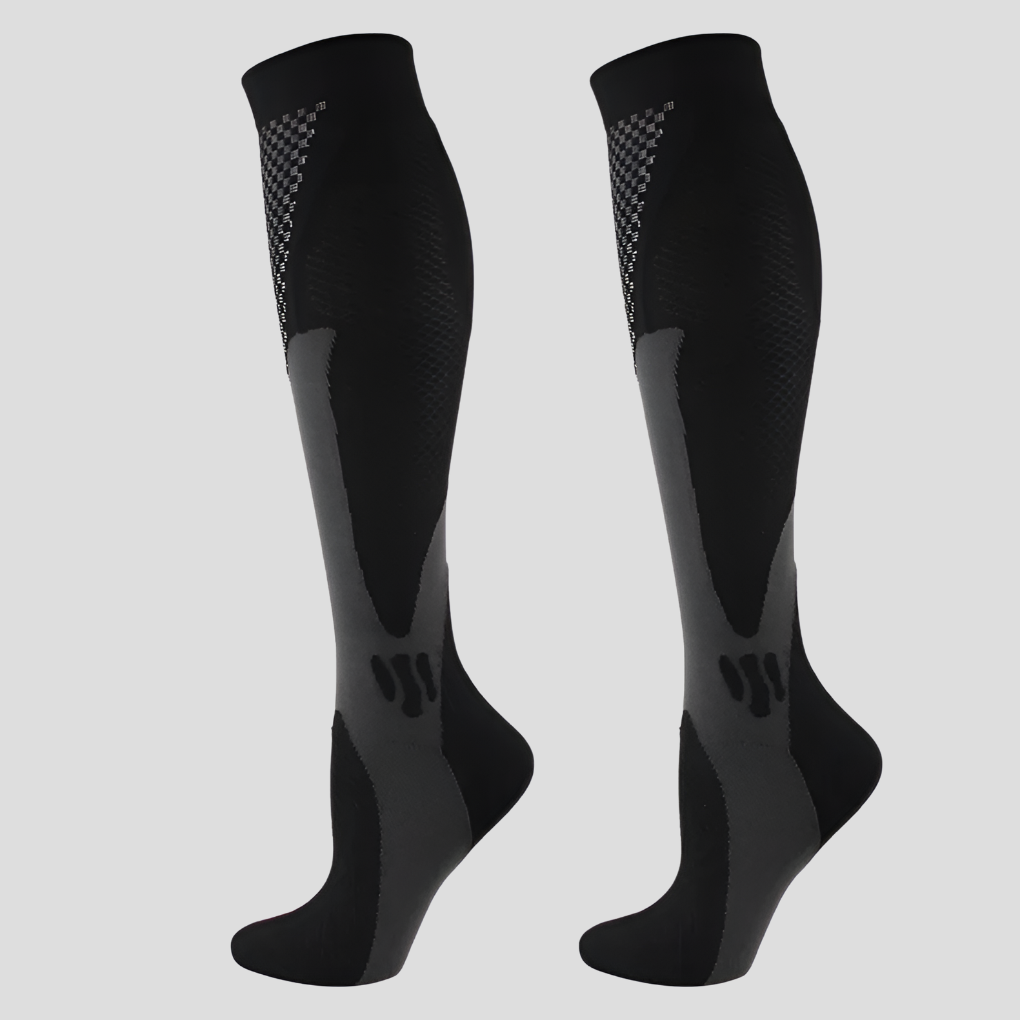 Uniseks compressiekousen voor dagelijks comfort en effectieve ondersteuning van vermoeide benen.