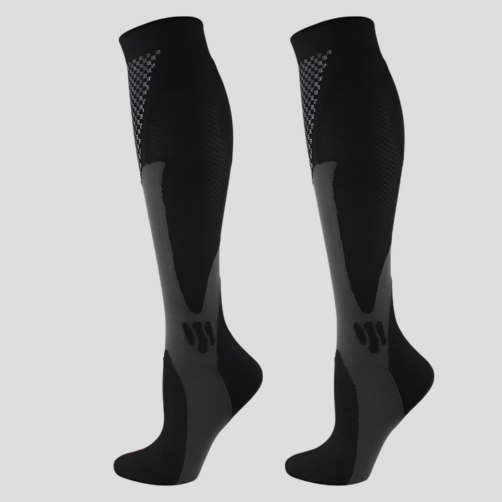Uniseks compressiekousen voor dagelijks comfort en effectieve ondersteuning van vermoeide benen.