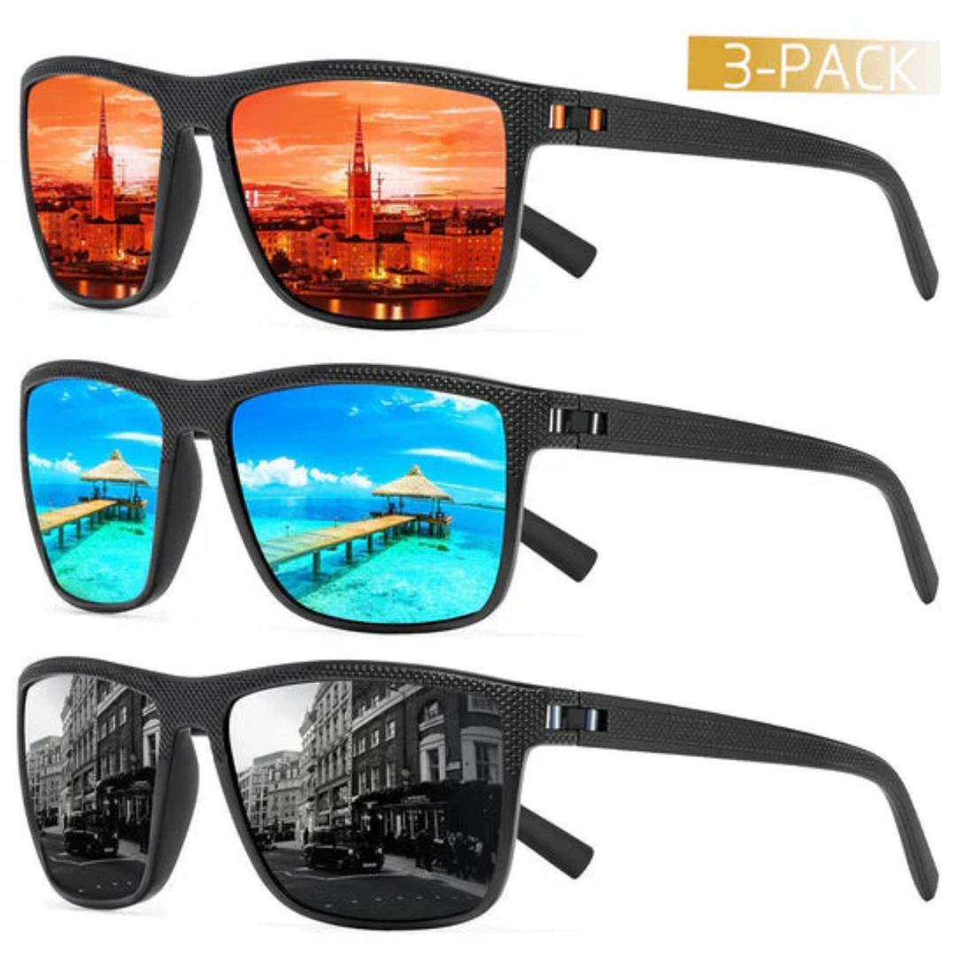 Unisex 3-delige set gepolariseerde UV400 zonnebrillen voor optimale oogbescherming bij sport, autorijden en zomer.