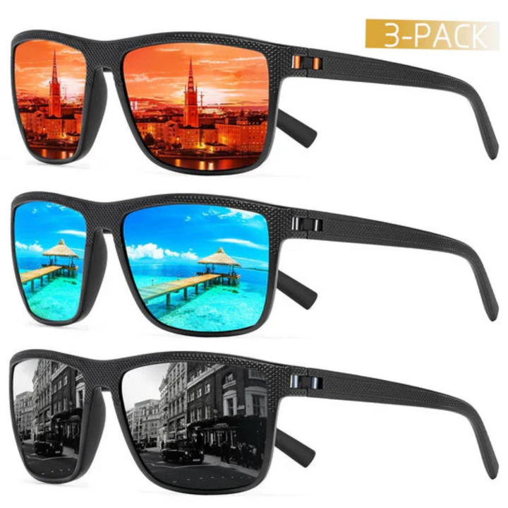 Unisex 3-delige set gepolariseerde UV400 zonnebrillen voor optimale oogbescherming bij sport, autorijden en zomer.