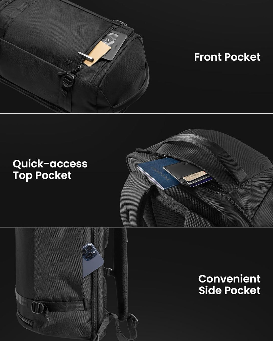 Handbagage reisrugzak 38L, unisex design, perfect voor vliegreizen. Met speciaal laptopvak en organizer.