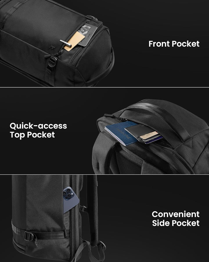 Handbagage reisrugzak 38L, unisex design, perfect voor vliegreizen. Met speciaal laptopvak en organizer.