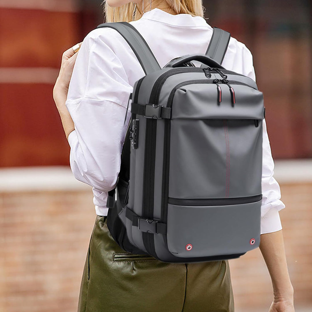 Veelzijdige unisex rugzak 60L: reis, werk, dagelijks. Uitbreidbaar, waterdicht en met laptopvak.