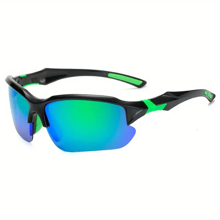 Dynamische actie met de AdventureVision sportzonnebril; perfect zicht voor snelle outdoor avonturen.
