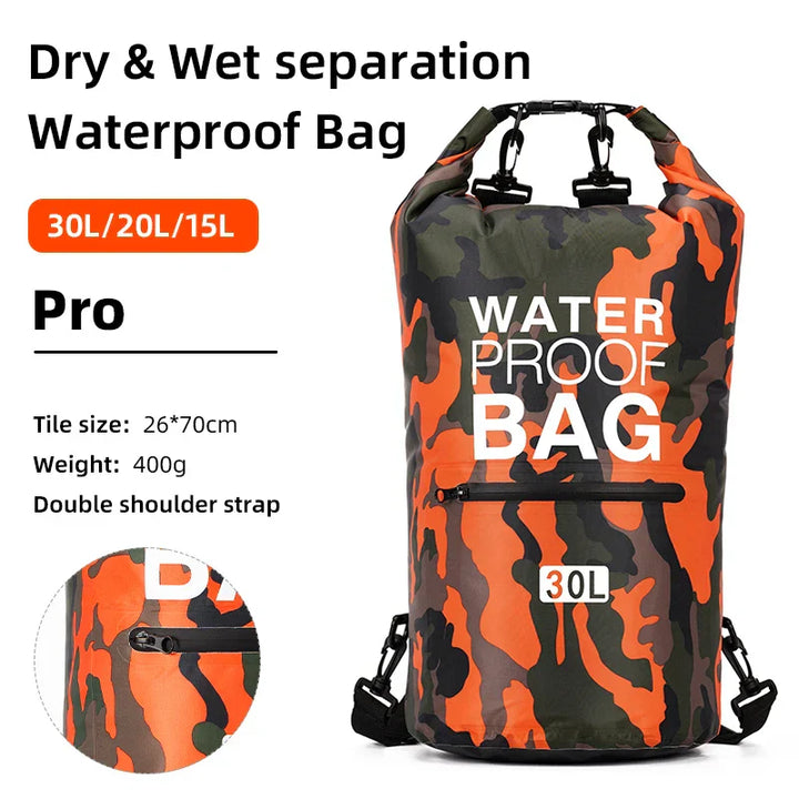 Unisex AquaVault waterdichte rugzak met nat-/droogscheiding voor outdoor avonturen en watersport.