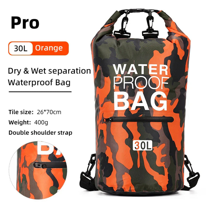 Ergonomische AquaVault waterdichte rugzak met ademende schouderbanden, comfortabel voor lange wandelingen.