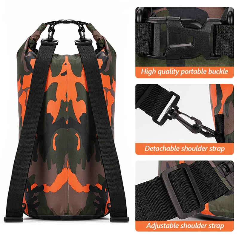 Duurzame waterdichte AquaVault rugzak met nat/droog compartiment, ideaal voor wandelen, camping en reizen.